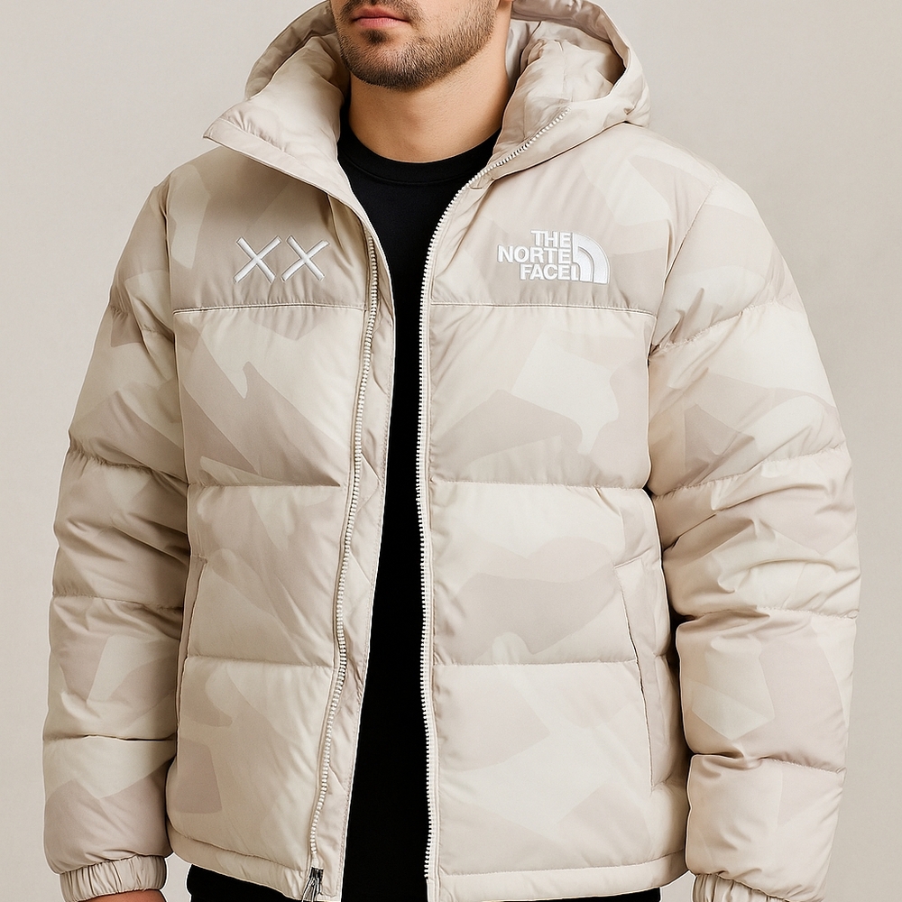 KAWS x The North Face Retro 1996 Nuptse JacketDown Beige Camouflage Large Puffer